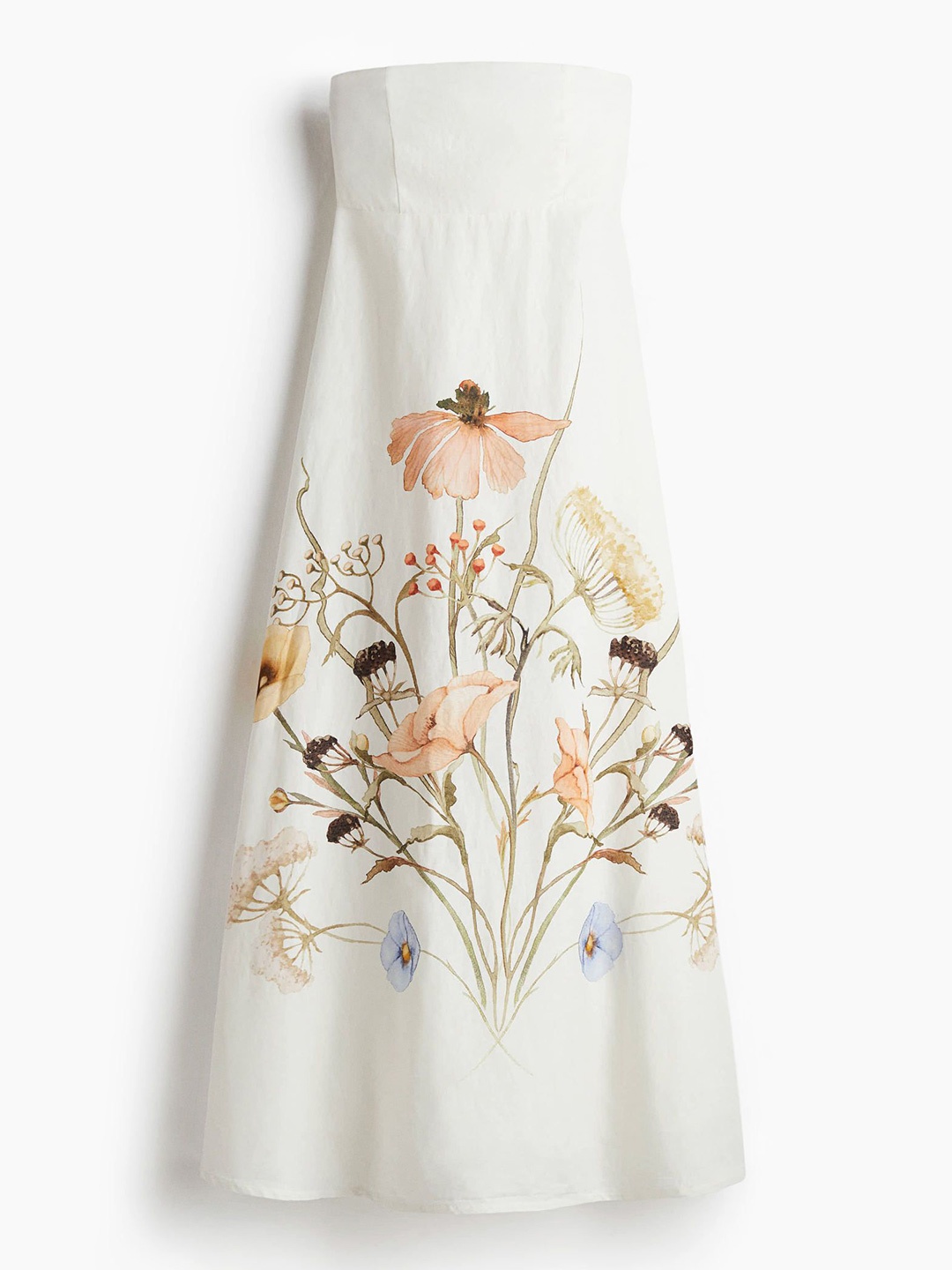 

H&M Linen-Blend Bandeau Dress, White