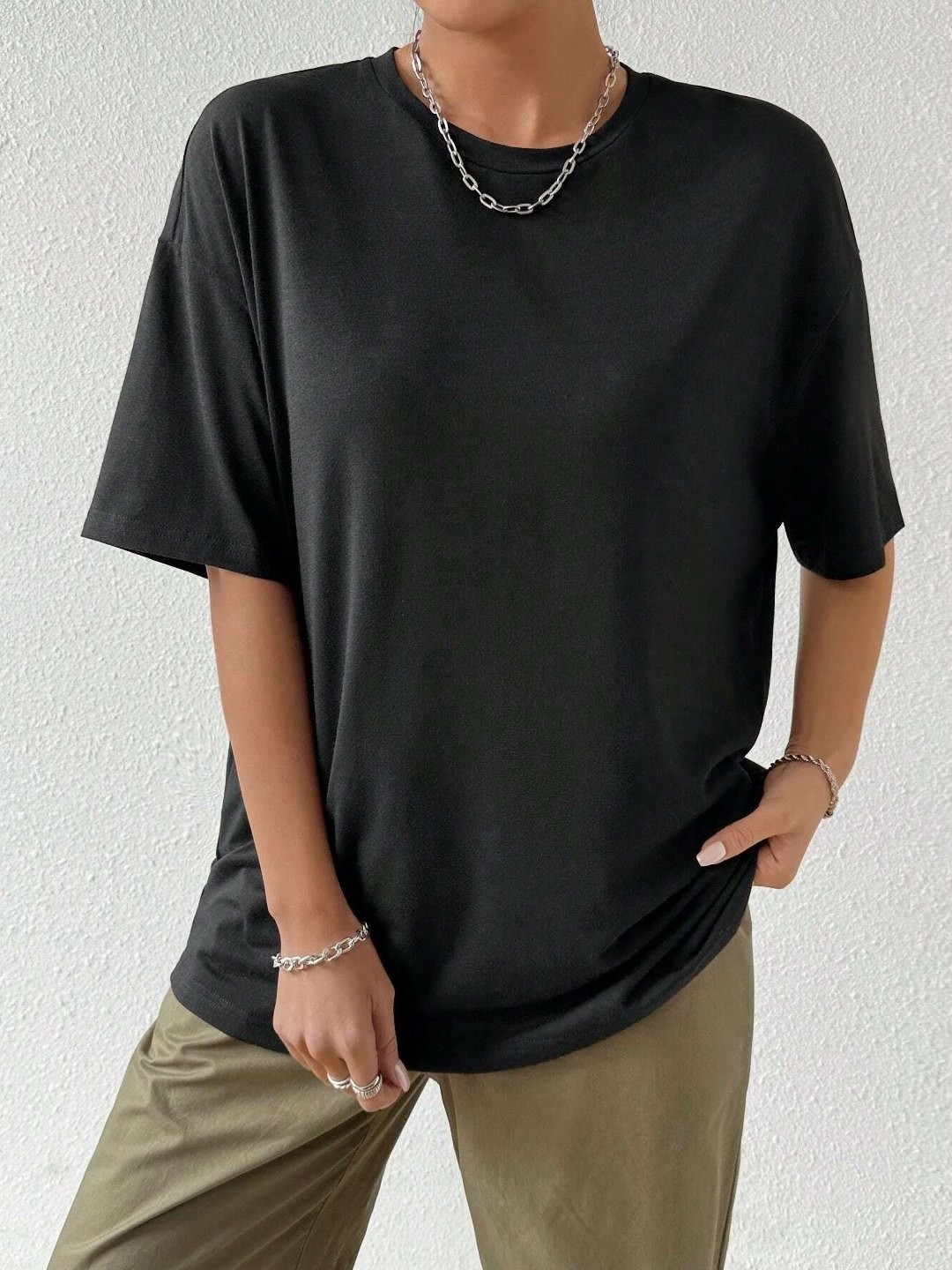 

SXV STYLE Women Graphic Printed Round Neck Cotton Oversized T-shirt, Black