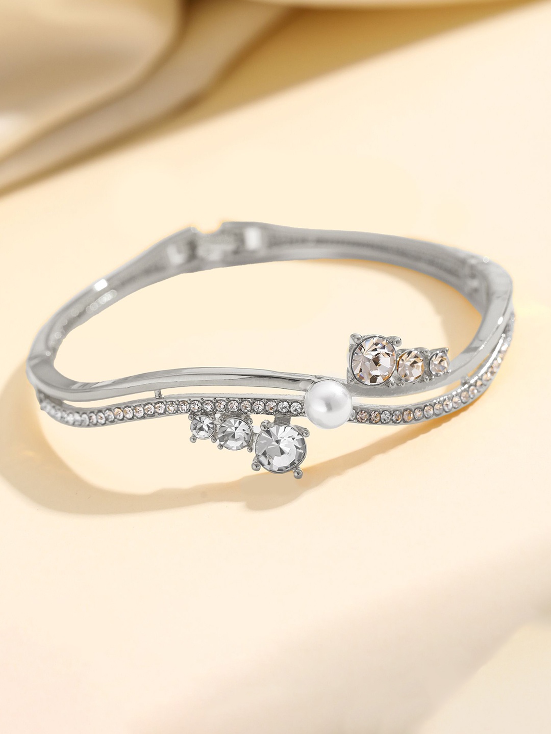 

Shining Diva Fashion Silver-Plated Crystals Studded Bangle-Style Bracelet