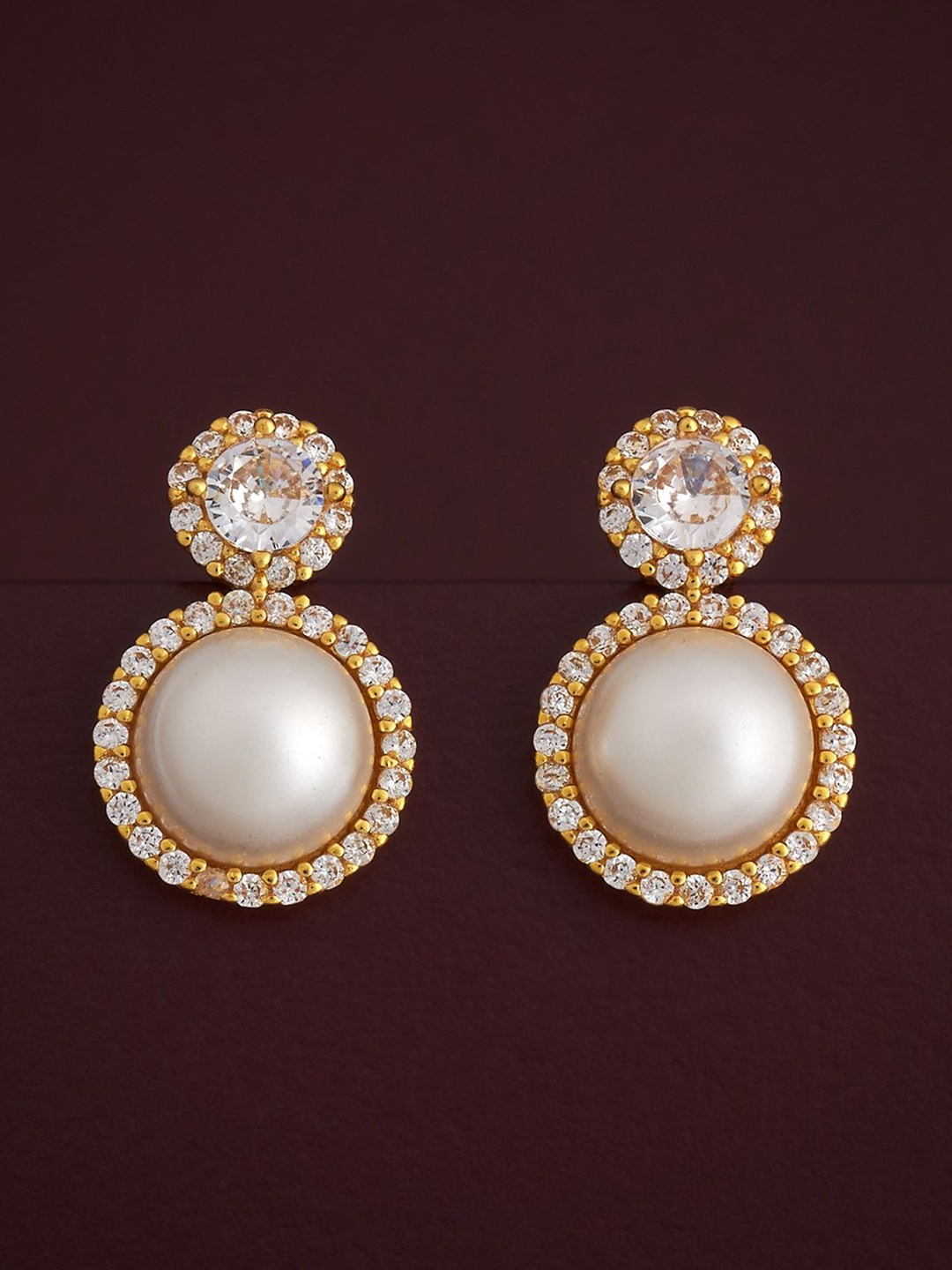 

Kushal's Fashion Jewellery 92.5 Silver Gold-Plated Circular Pearls Studs