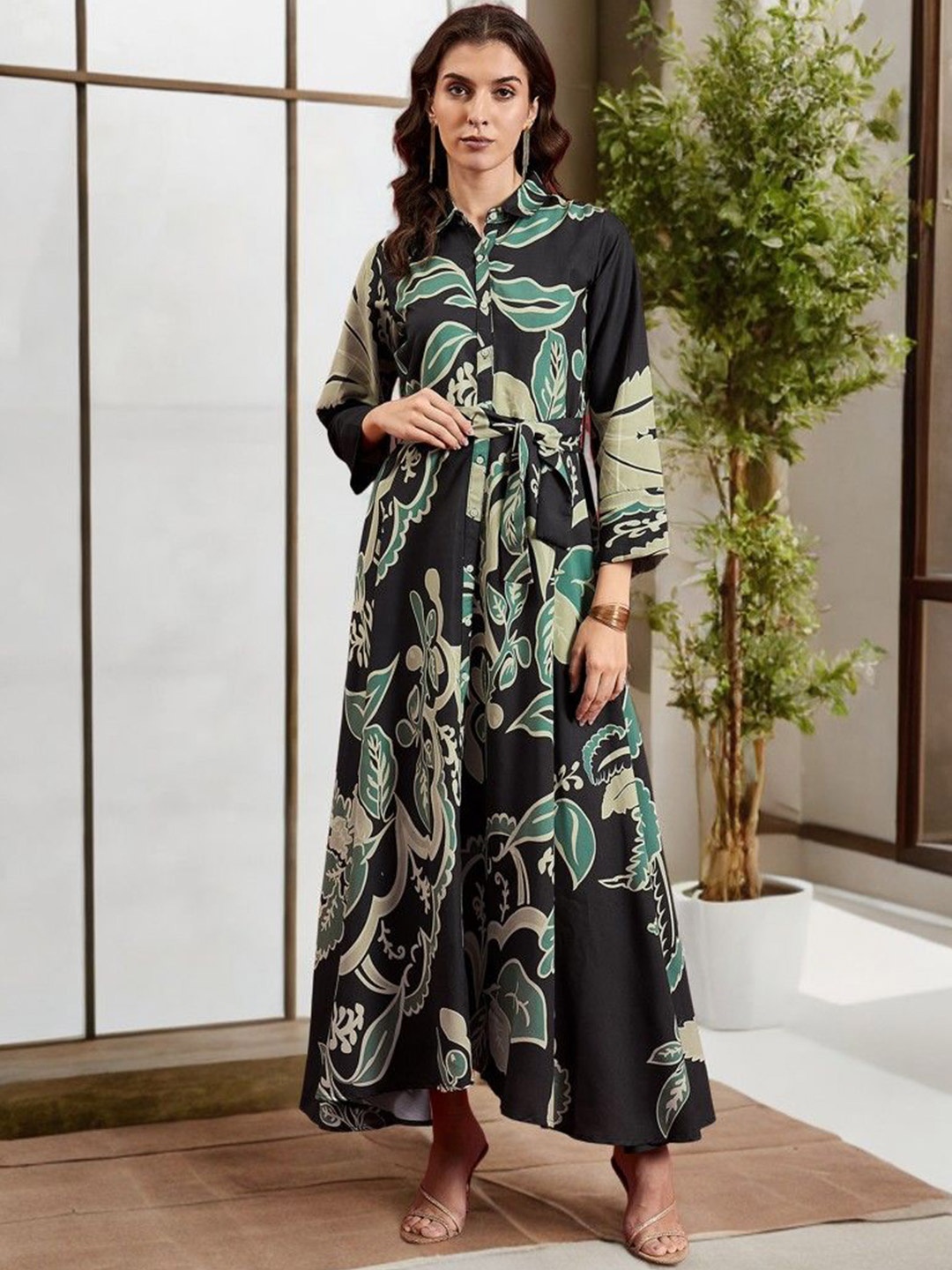 

ANJIR Floral Print Maxi Dress, Green