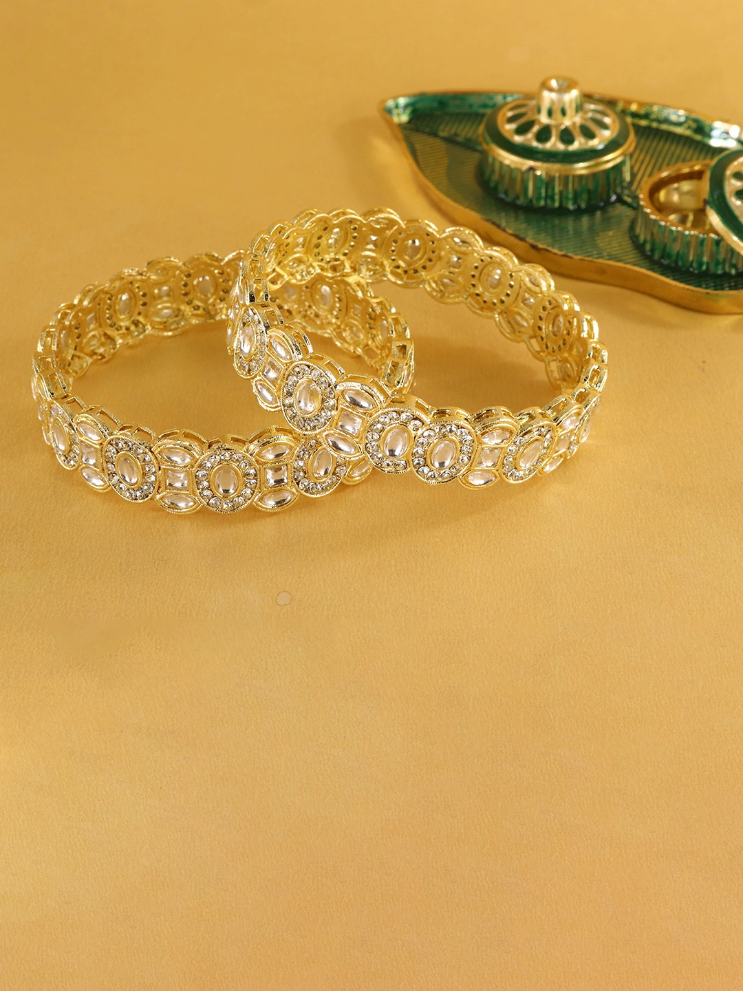 

NMII Premium Set Of 2 Kundan Studded Bangles, Gold