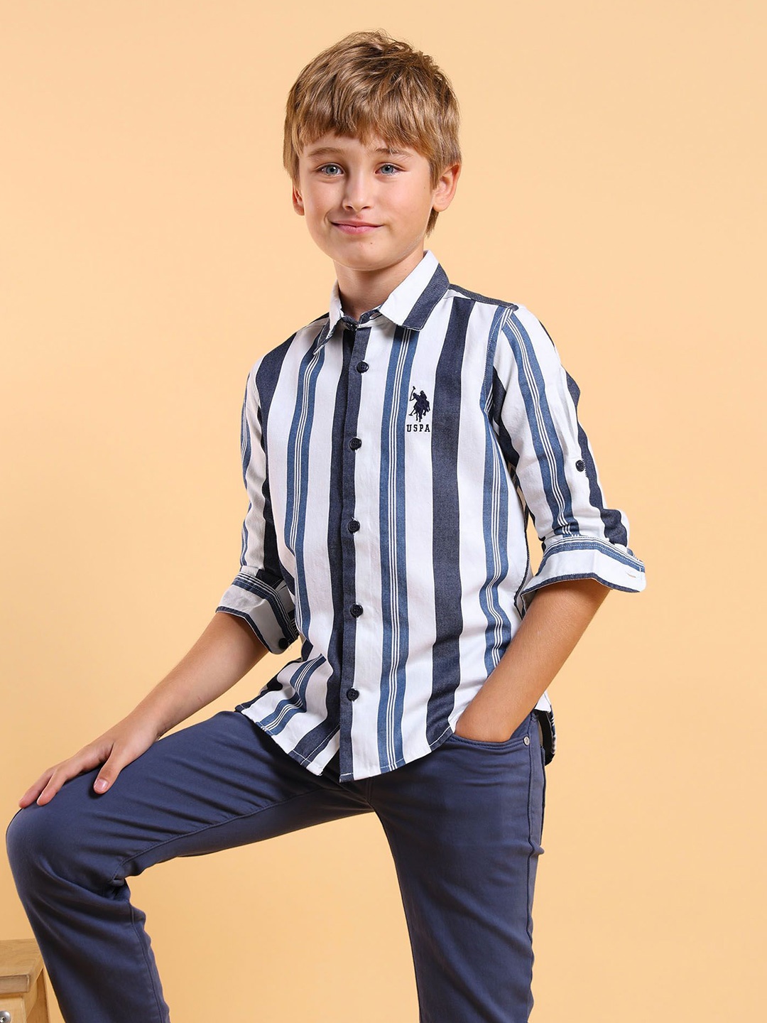 

U.S. Polo Assn. Kids Boys Classic Opaque Striped Casual Shirt, Blue