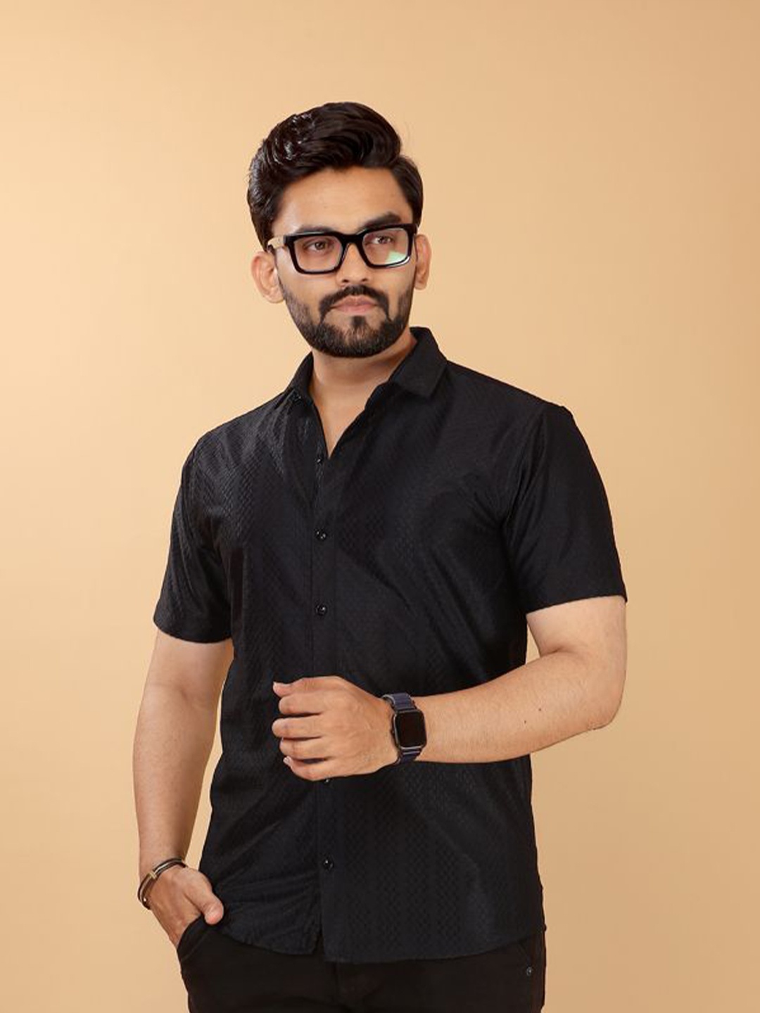 

Metronaut Men Standard Regular Fit Spread Collar Abstract Printed Elastane Casual Shirt, Black