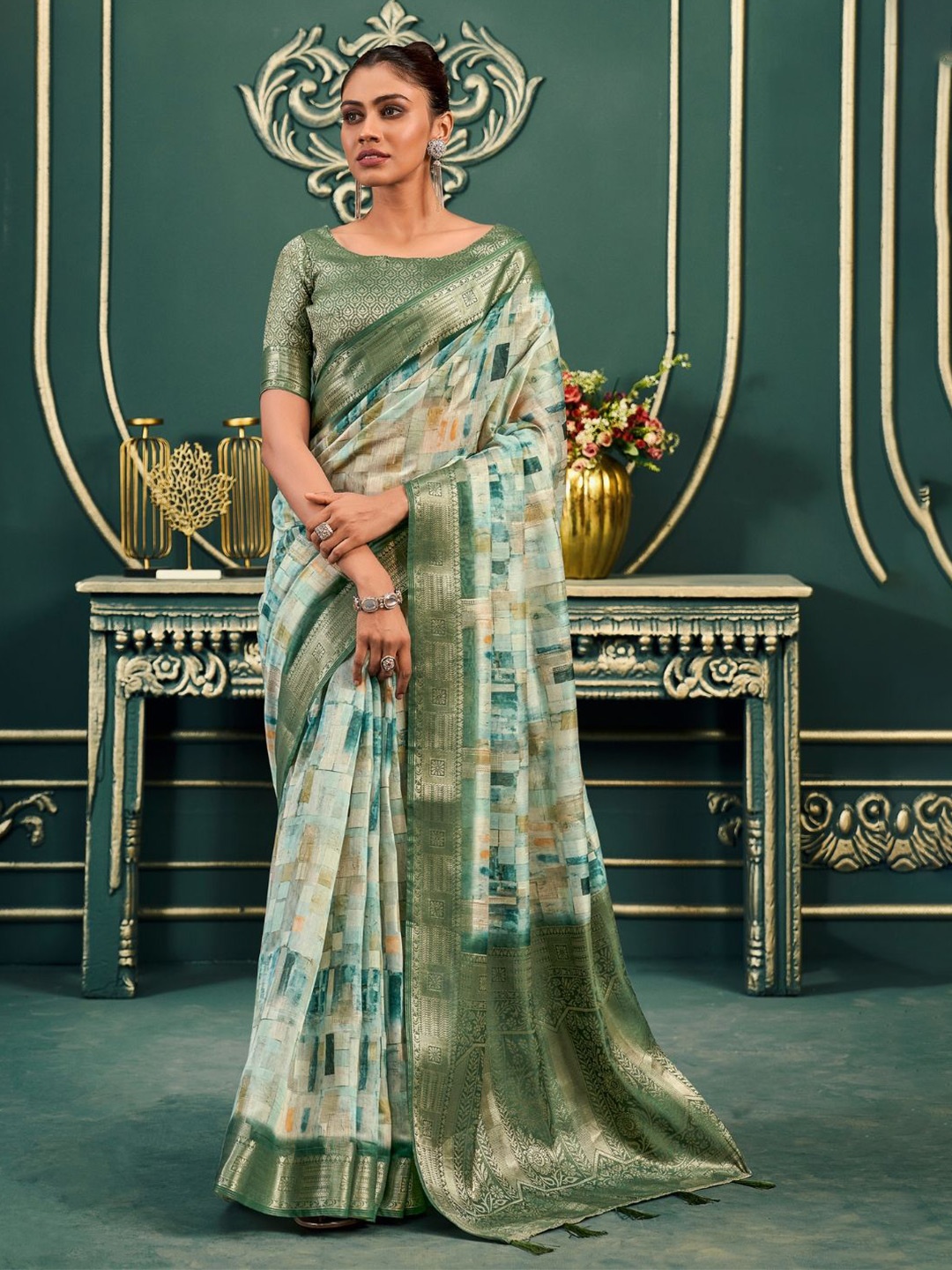 

DEVATITHI Green Modal Cotton Zari Saree