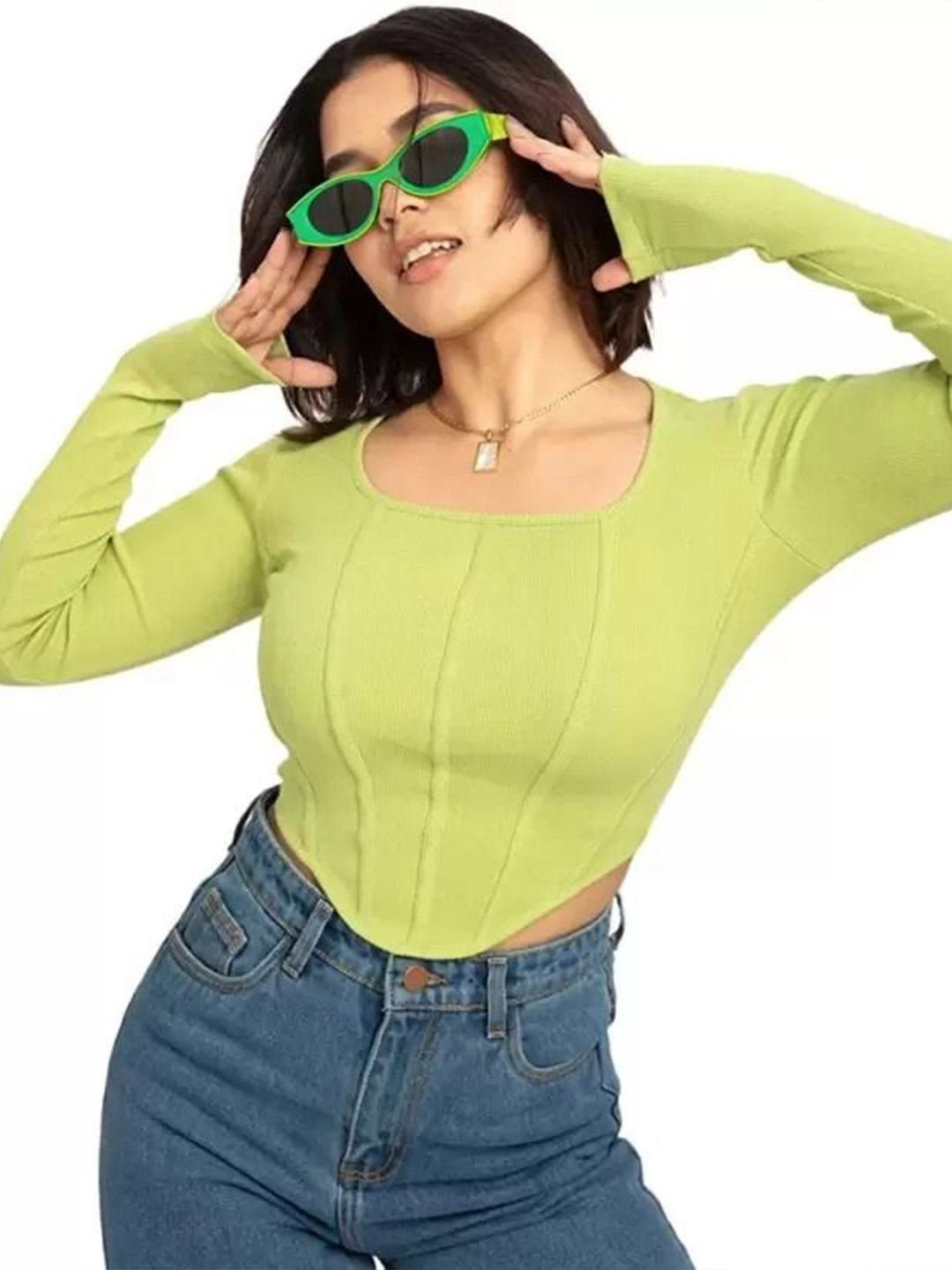 

WESTCHIC Crepe Crop Top, Green