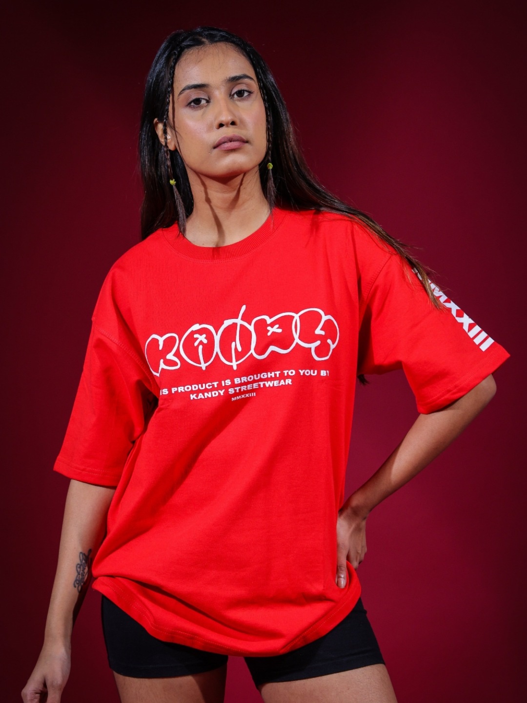 

Kandy Men Typography Printed Round Neck Oversized T-shirt, Red