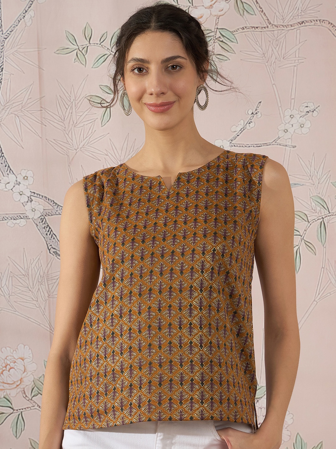 

InWeave Women Conversational Printed Round Neck Top, Brown