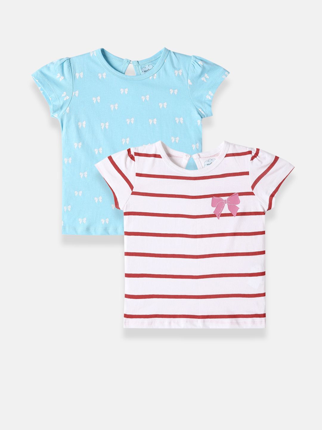 

Nauti Nati Girls Pack Of 2 Bio Finish Striped Round Neck Cotton T-shirts, Blue