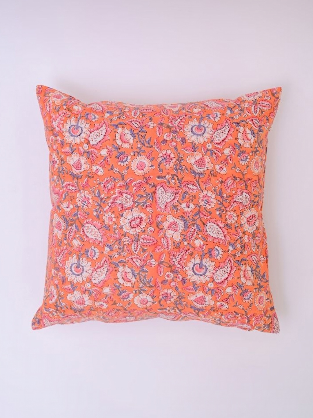

Block N Style Fachtna Orange & White Floral Printed Cotton Square Cushion Cover