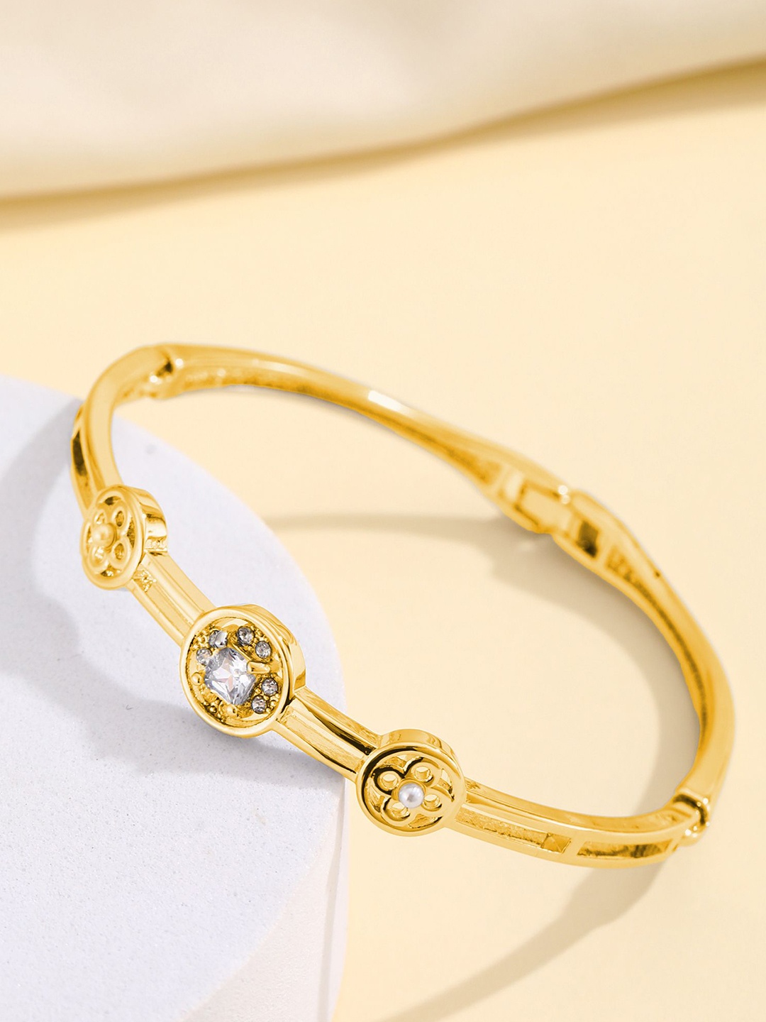 

Shining Diva Fashion Gold-Plated Crystals And Stones Studded Bangle-Style Bracelet