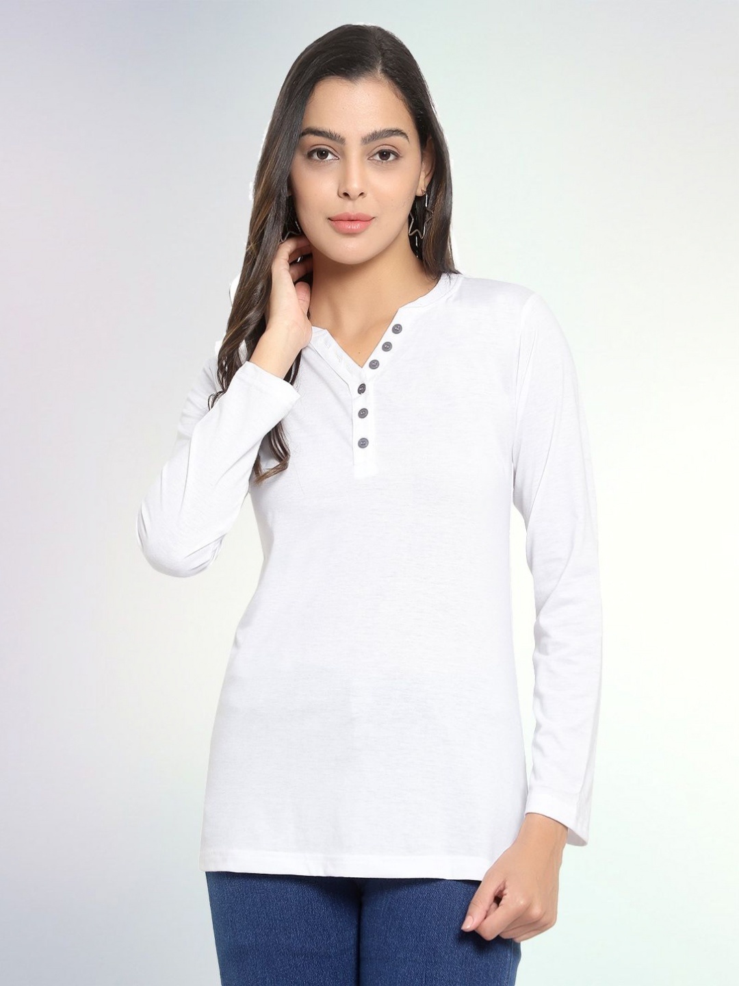 

Boldwink Women Solid V-Neck Cotton Slim Fit T-shirt, White