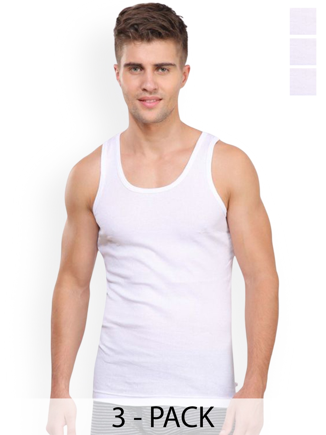 

Rupa Pack Of 3 Pure Cotton Innerwear Vests - Frontline-Rib-White-RN-3-100