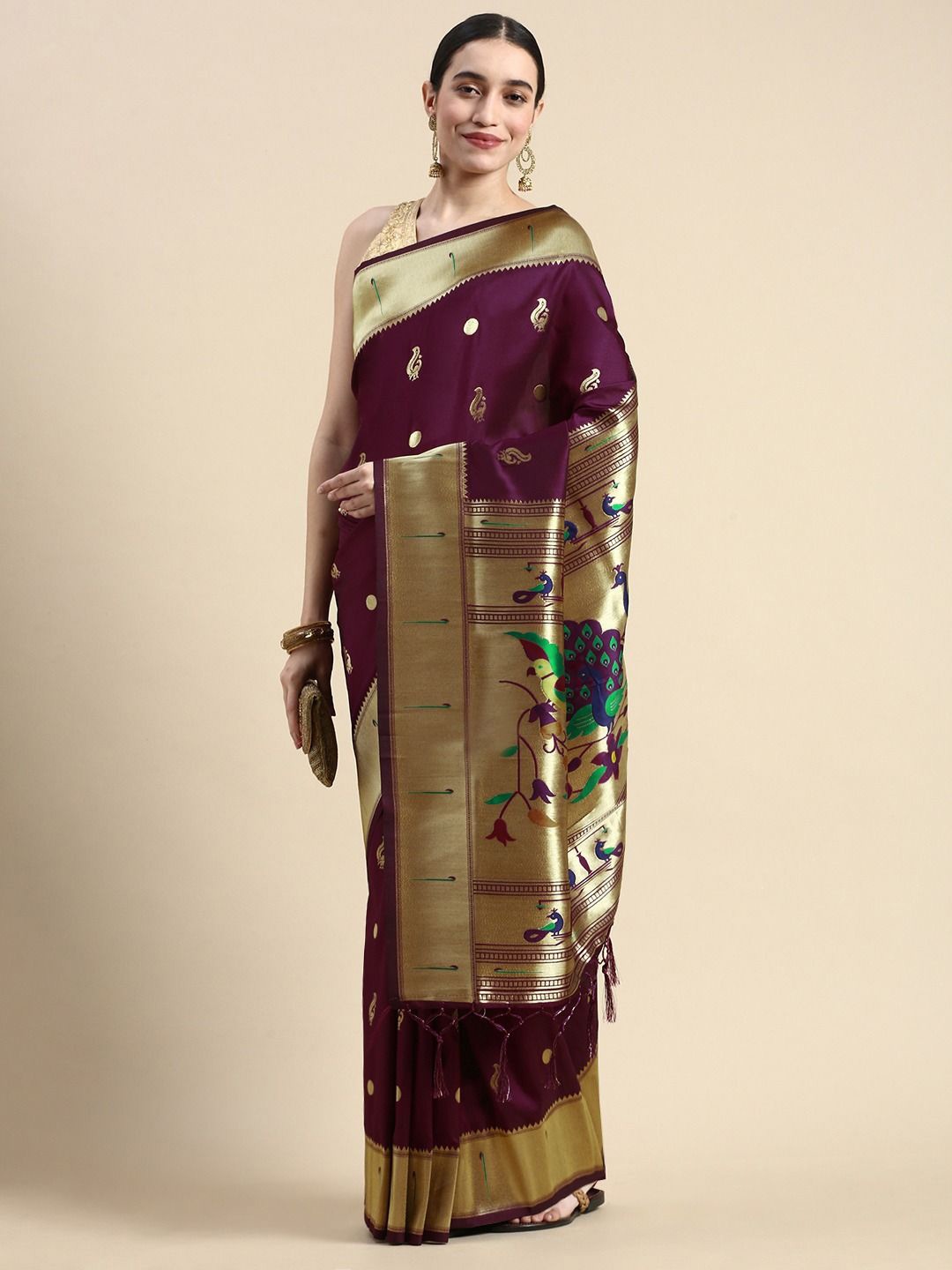 

DIVASTRI Woven Design Zari Silk Blend Paithani Saree, Purple