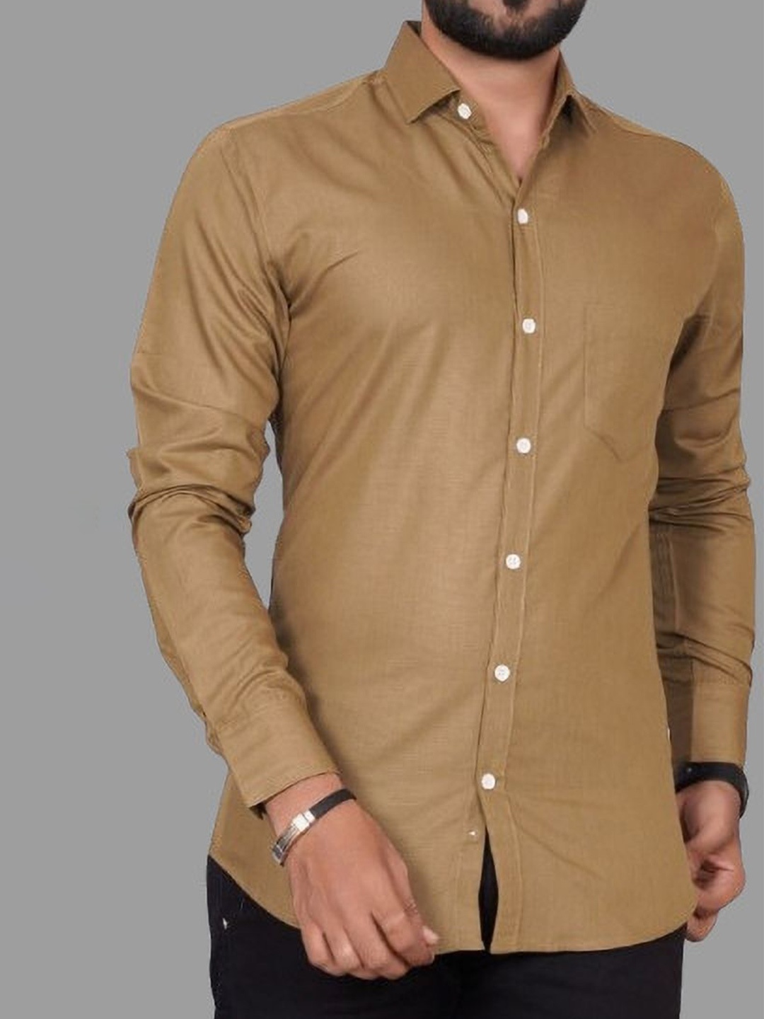 

Metronaut Men Standard Regular Fit Spread Collar Solid Cotton Casual Shirt, Khaki