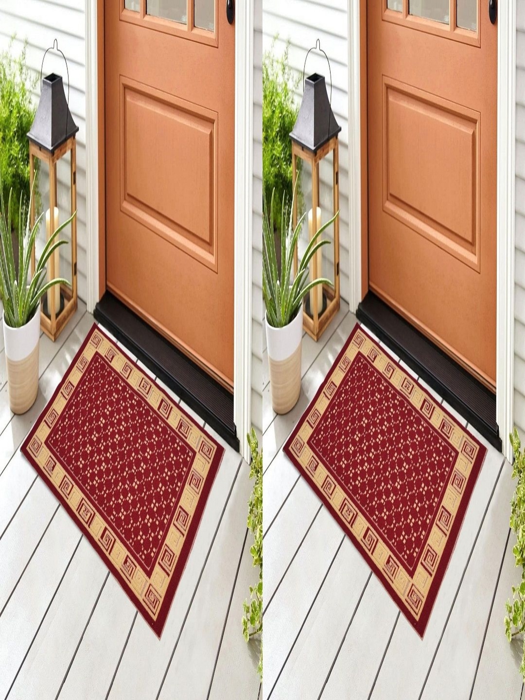 

Myntra Elegant Homes Maroon & Gold Toned 2 Pieces Dotted Cotton Anti-Slip Doormats