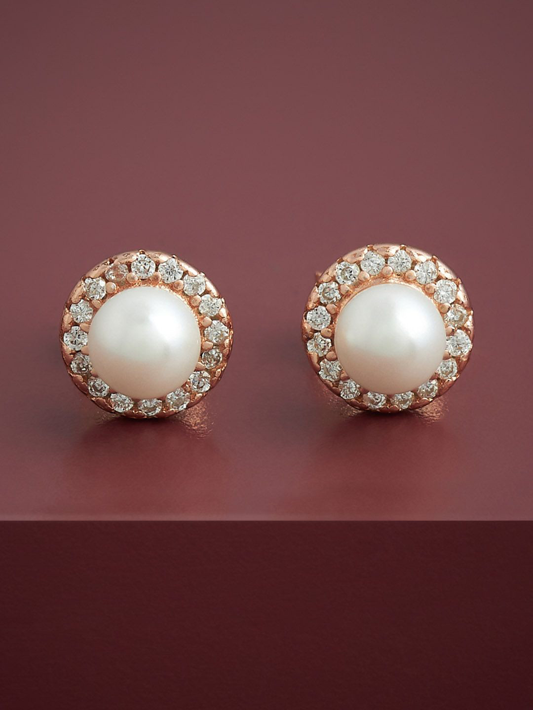 

Kushal's Fashion Jewellery 92.5 Silver Rose Gold-Plated CZ Studded Studs Earrings