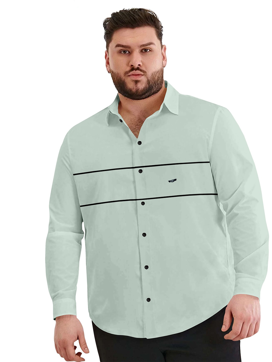 

Aloof Men Classic Fit Spread Collar Horizontal Striped Cotton Casual Shirt, Green