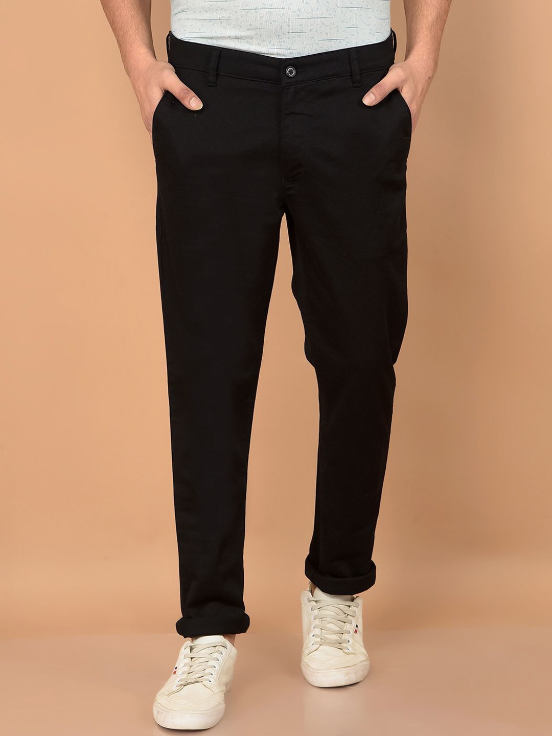

Crimsoune Club Men Smart Slim Fit Chinos Trousers, Black