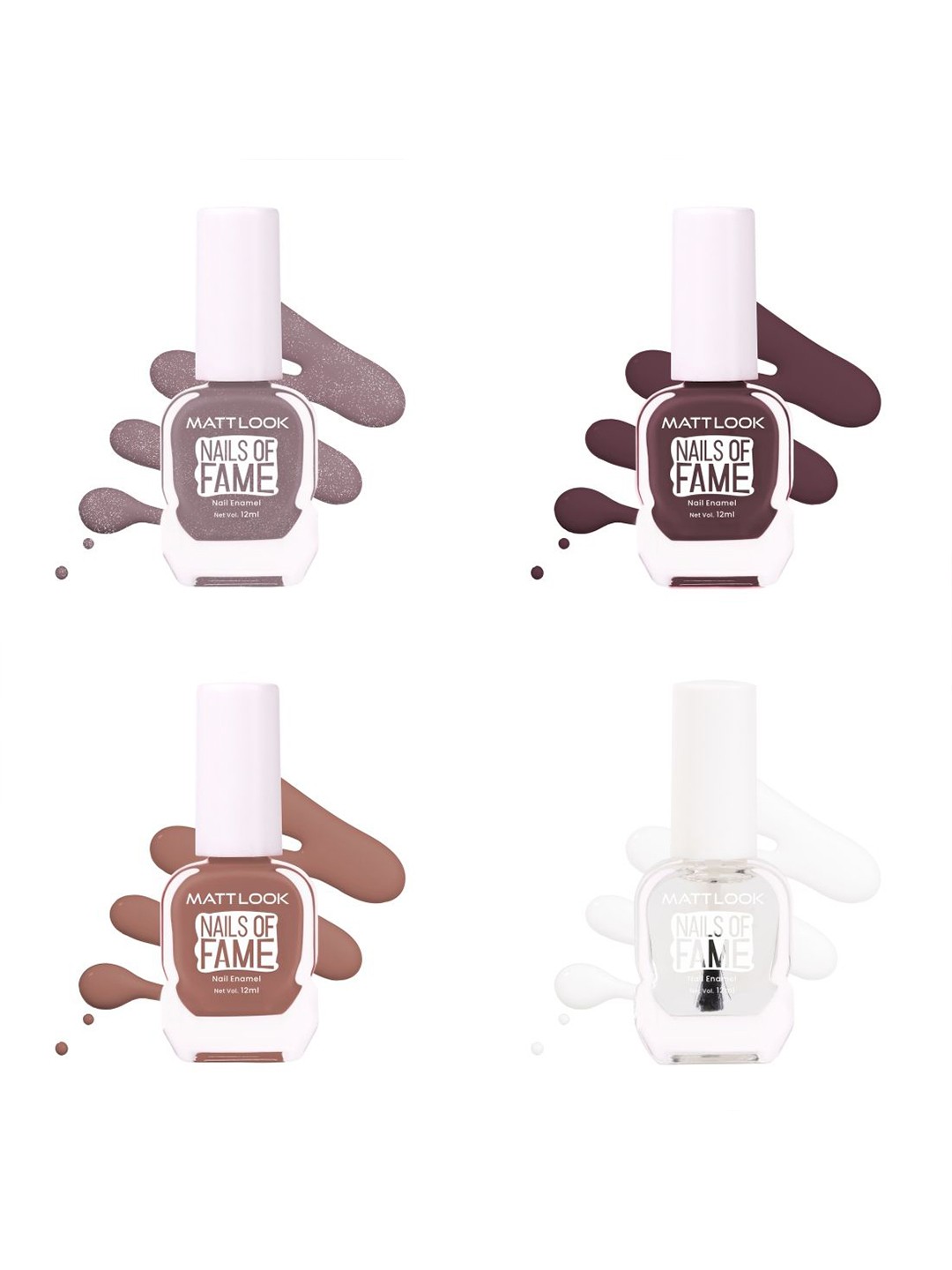 

MATTLOOK Nails Of Fame Set Of 4 Nail Enamel - 12 ml Each - Shade - 6 - 55 - 64 - 1, Purple