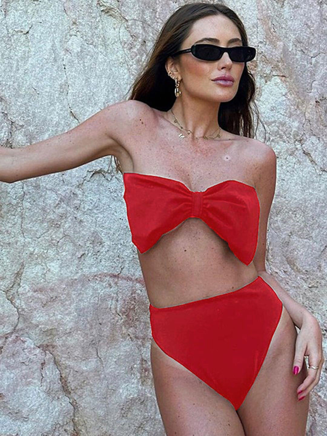 

FIMBUL Strapless Bow Knot LingerieSet, Red