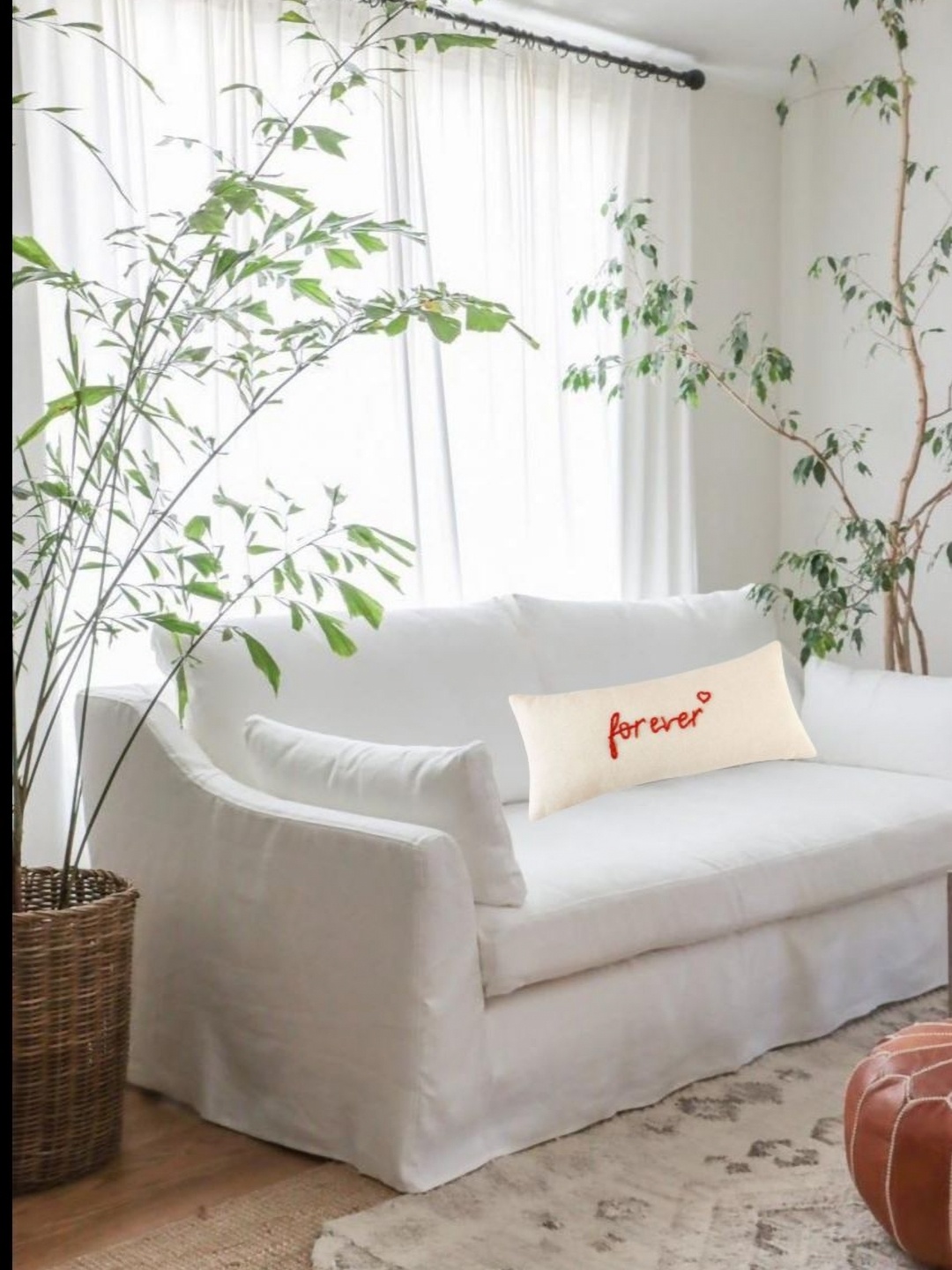 

THROWPILLOW Cream & Red Quirky Forever Embroidered Linen Rectangle Cushion Covers