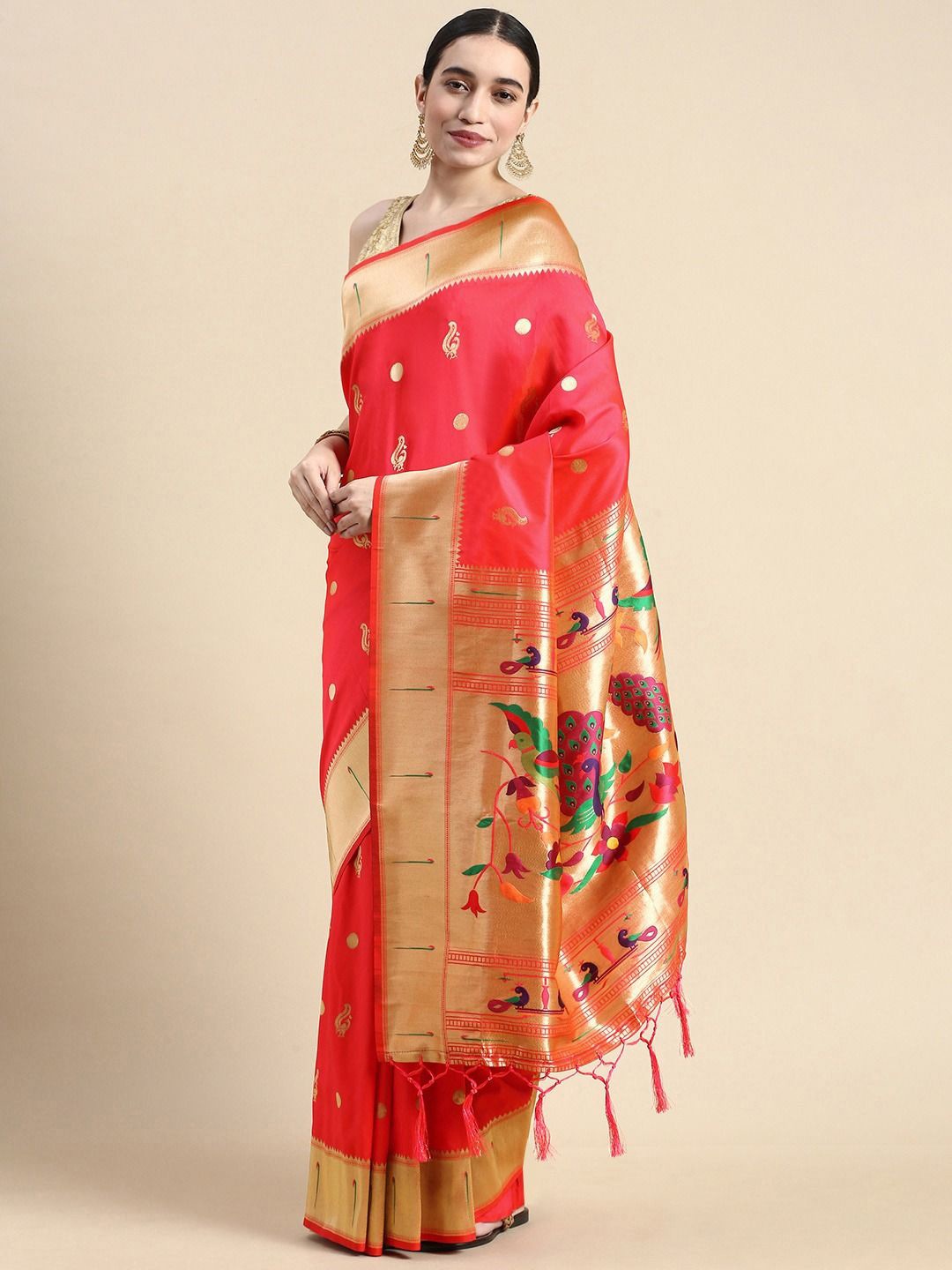

DIVASTRI Woven Design Zari Paithani Saree, Pink