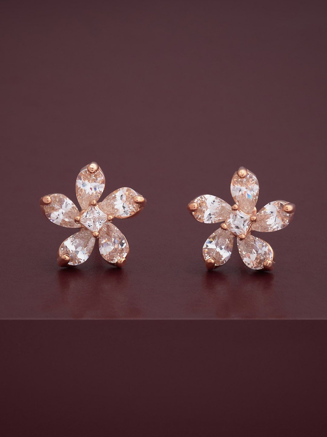 

Kushal's Fashion Jewellery 92.5 Silver Rose Gold-Plated CZ Floral Shaped Studs