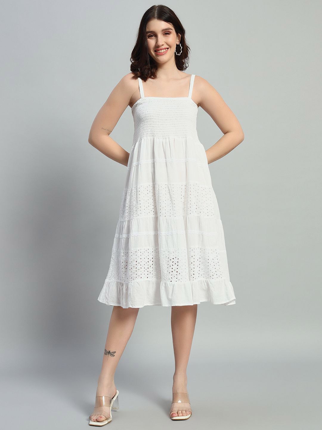 

ROSEMELON Women Sleeveless Cotton Fit & Flare Midi Dress, White