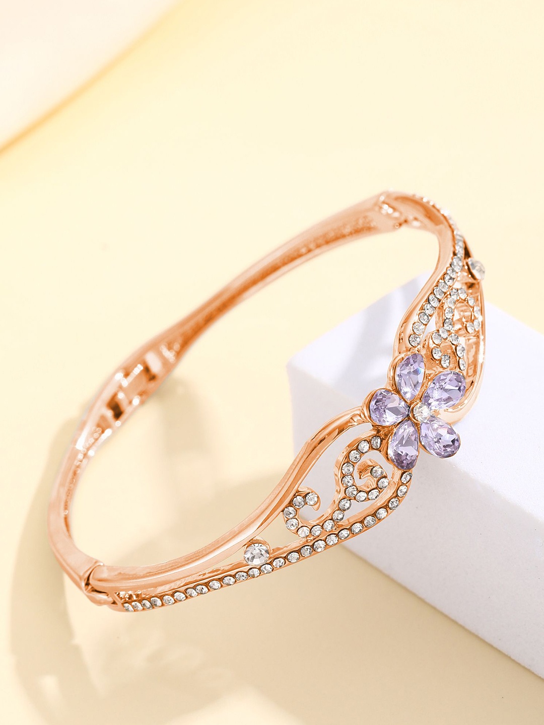 

Shining Diva Fashion Rose Gold-Plated Crystals And Stones Studded Bangle-Style Bracelet