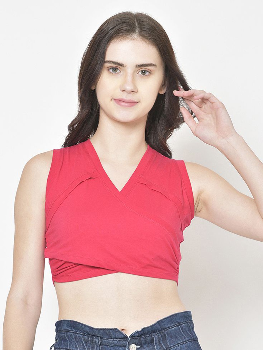 

Moda Rapido Cotton Wrap Crop Top, Pink