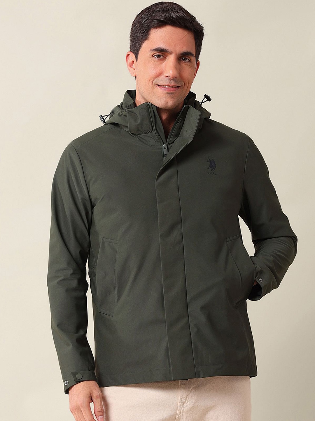 

U.S. Polo Assn. Men Solid Hooded Tailored Jacket, Olive
