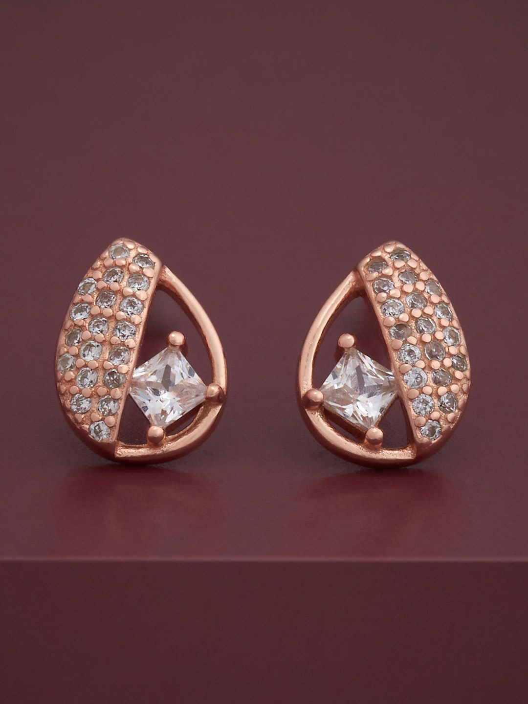 

Kushal's Fashion Jewellery 92.5 Silver Rose Gold-Plated Zircon Classic Studs, White