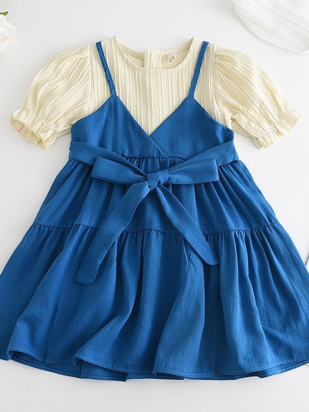 

LULU & SKY Girls Fit & Flare Puff Sleeve Dress, Blue