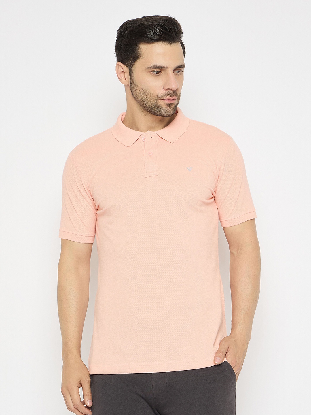 

NEVA Men Solid Polo Collar Cotton T-shirt, Peach