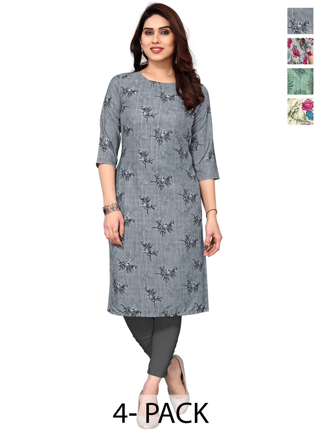 

KETAKI FASHION Women Floral Printed Thread Work Crepe Kurta, Multi