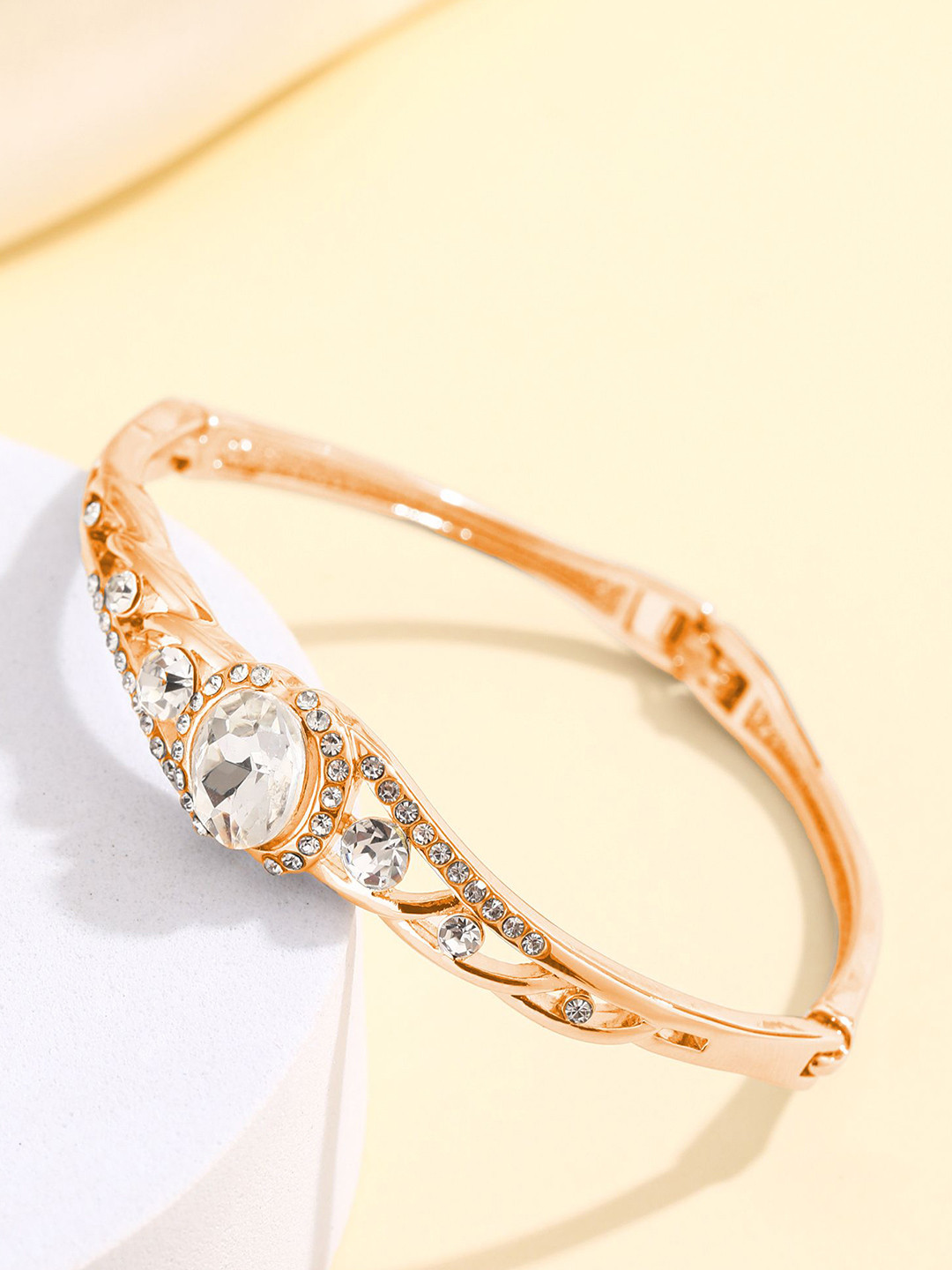 

Shining Diva Fashion Rose Gold-Plated Crystals And Stones Studded Bangle-Style Bracelet