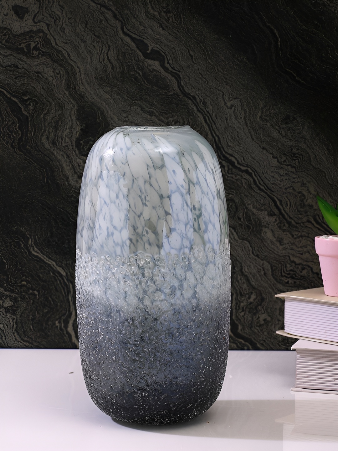 

TAYHAA White & Grey Twilight Frost Glass Flower Vase