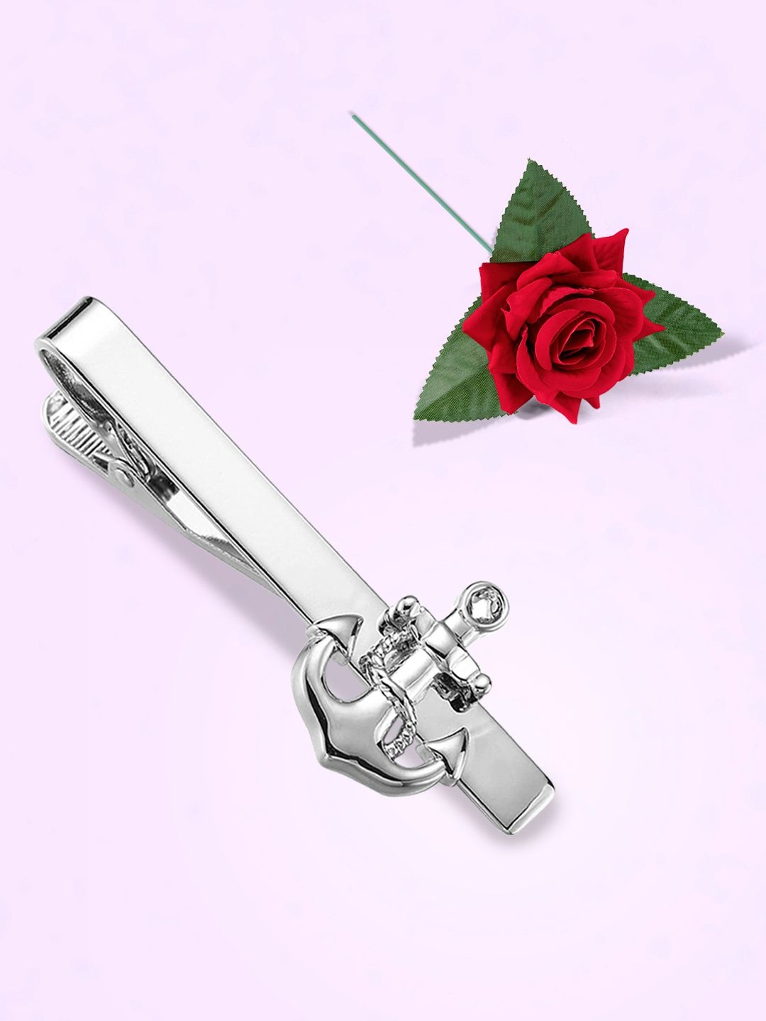 

Peora Men Silver-Plated Tie Pin With Rose