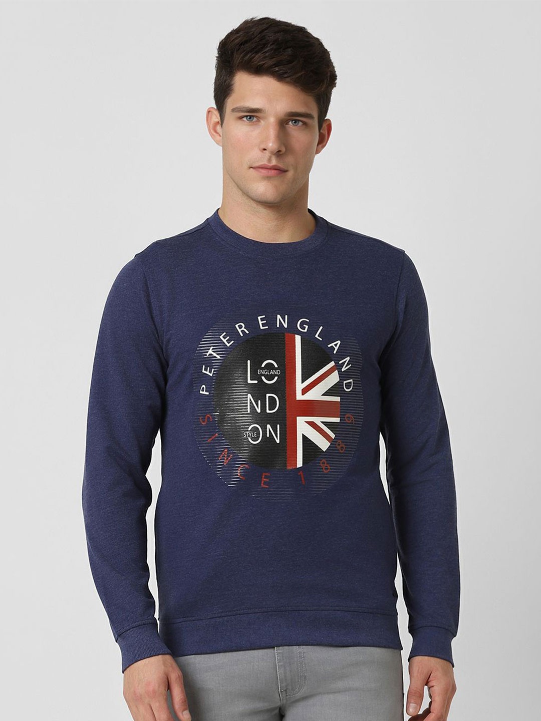 

Peter England Casuals Men Printed Round Neck Pullover Sweatshirt, Navy blue