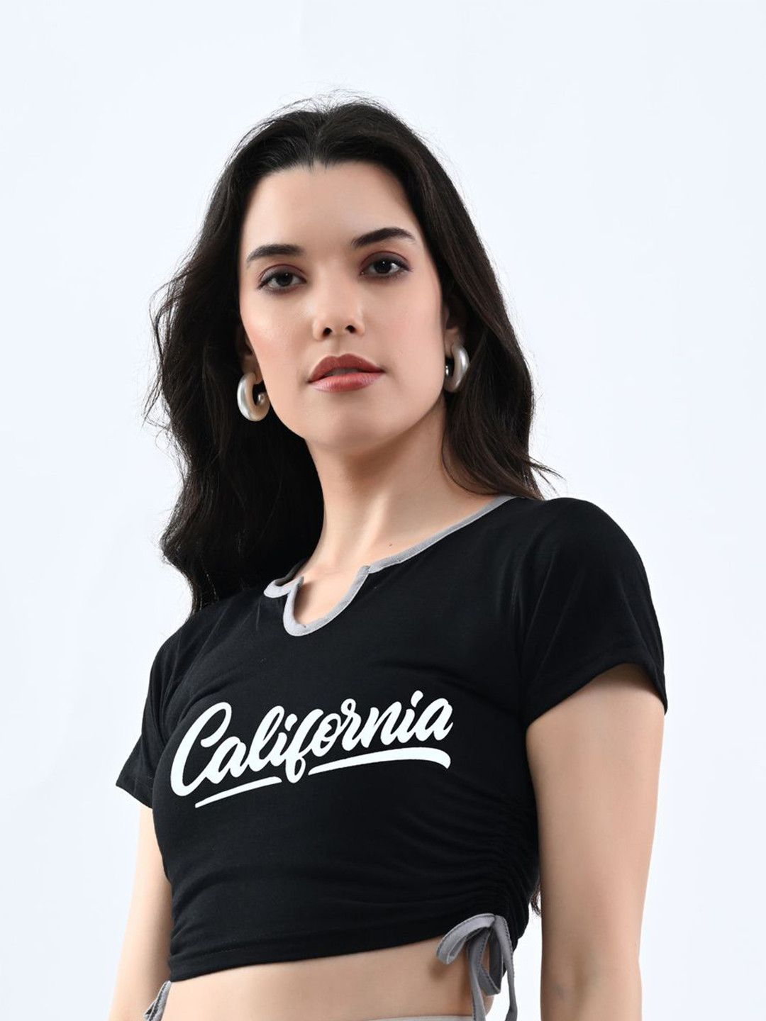 

Moda Rapido Women Typography Printed Round Neck Cotton Fitted Top, Black