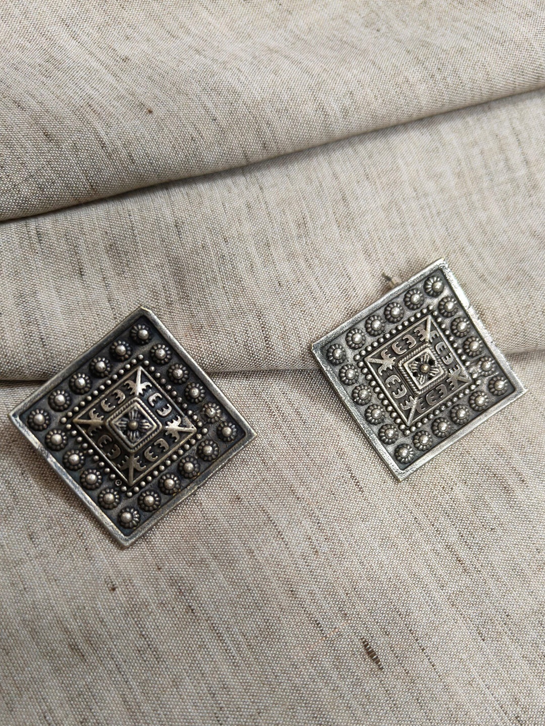 

Molcha Square Shaped Oxidised Studs, Silver