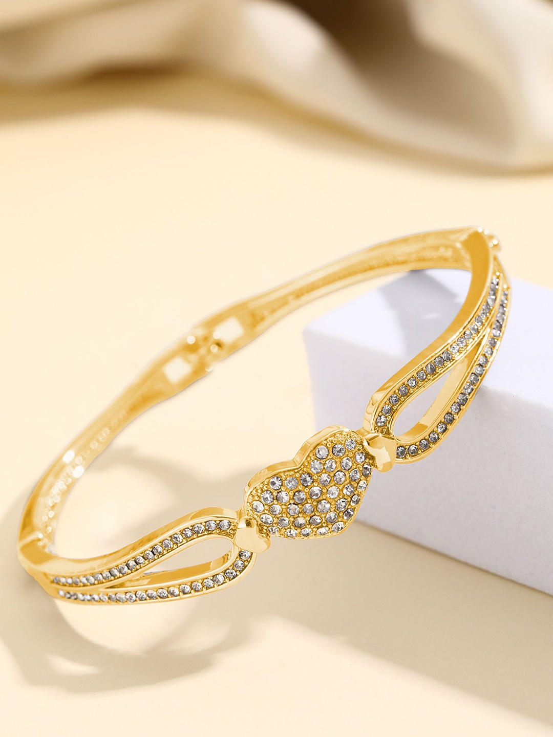 

Shining Diva Fashion Gold-Plated Crystals And Stones Studded Bangle-Style Bracelet