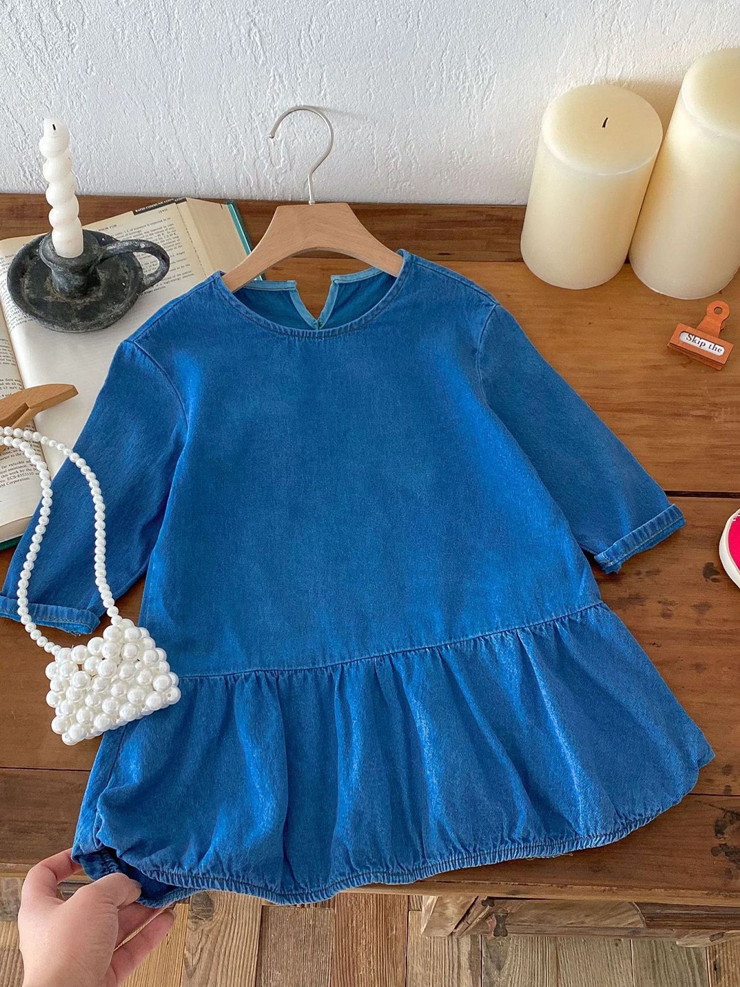 

LULU & SKY Girls Full Sleeve Denim Fit & Flare Dress, Blue