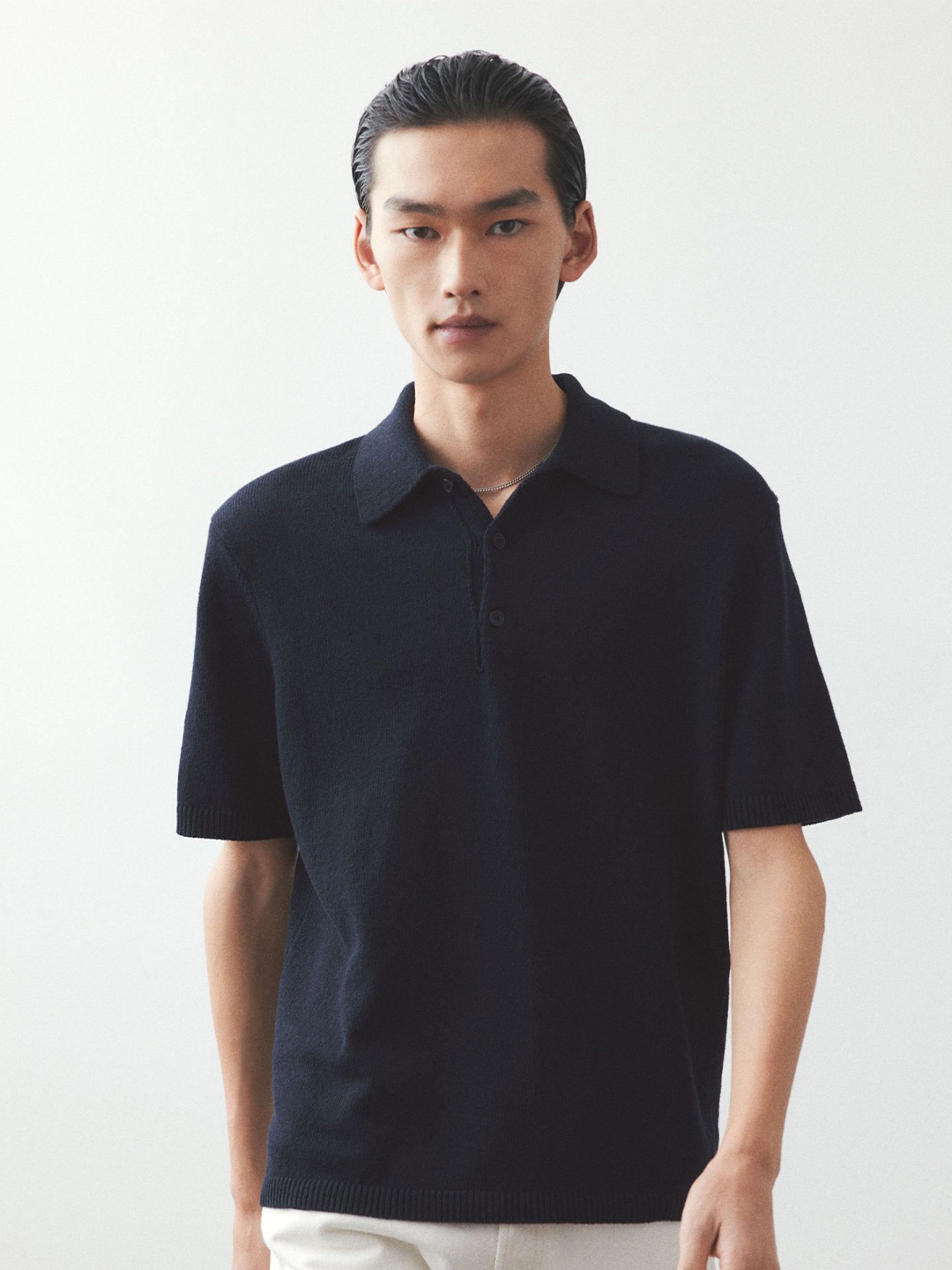 

H&M Regular Fit Fine-Knit Polo Shirt, Black