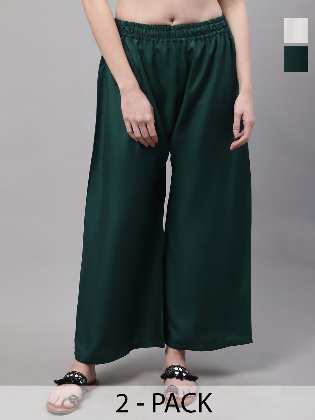 

Valles365 by S.C. Women Pack Of 2 Flared Ethnic Palazzos, Green