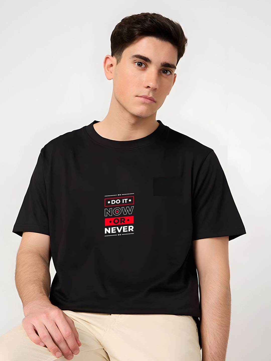 

Moda Rapido Men Typography Printed Round Neck Cotton Relaxed Fit T-shirt, Black