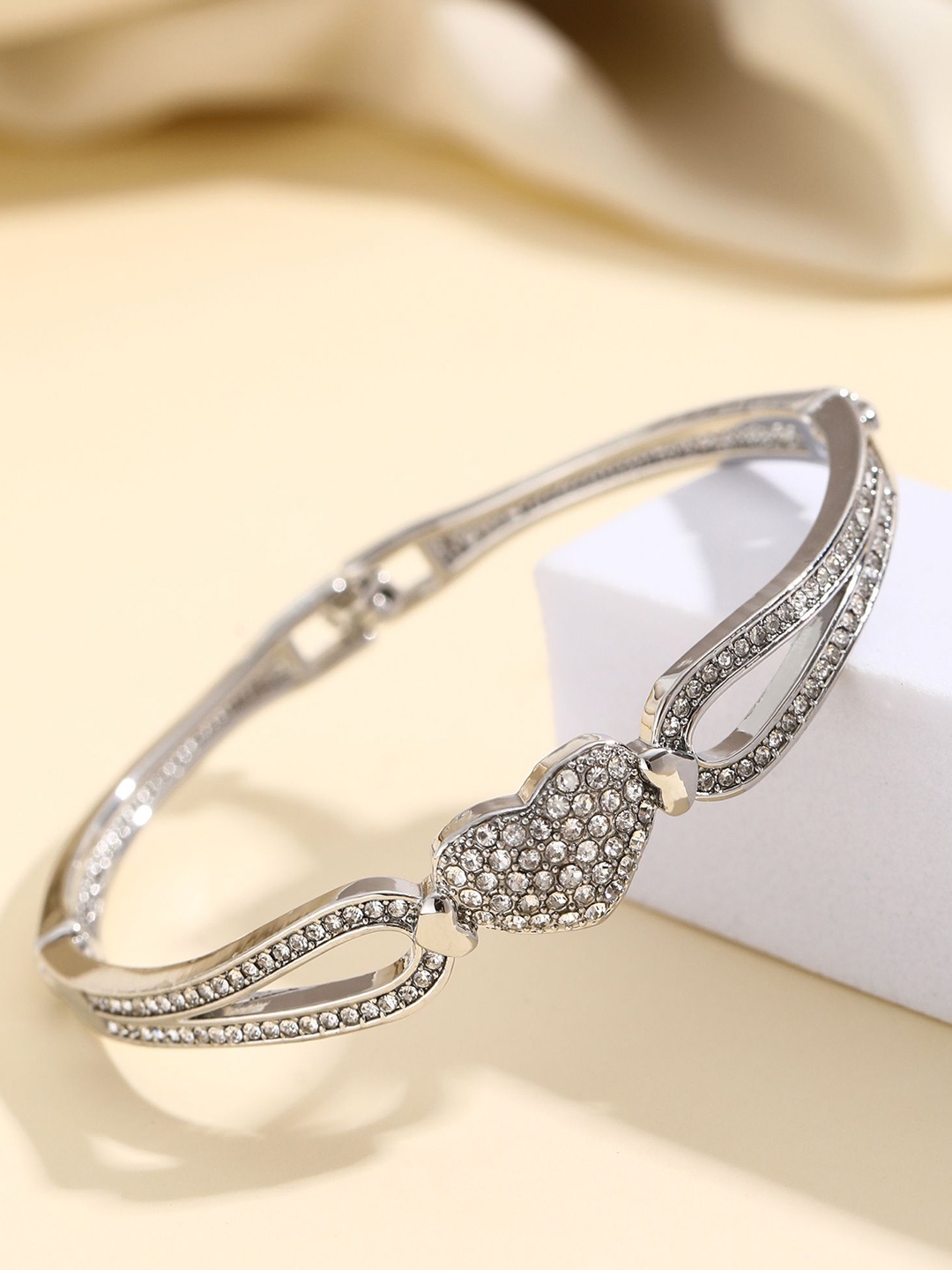 

Shining Diva Fashion Silver-Plated Crystals And Stones Studded Bangle-Style Bracelet