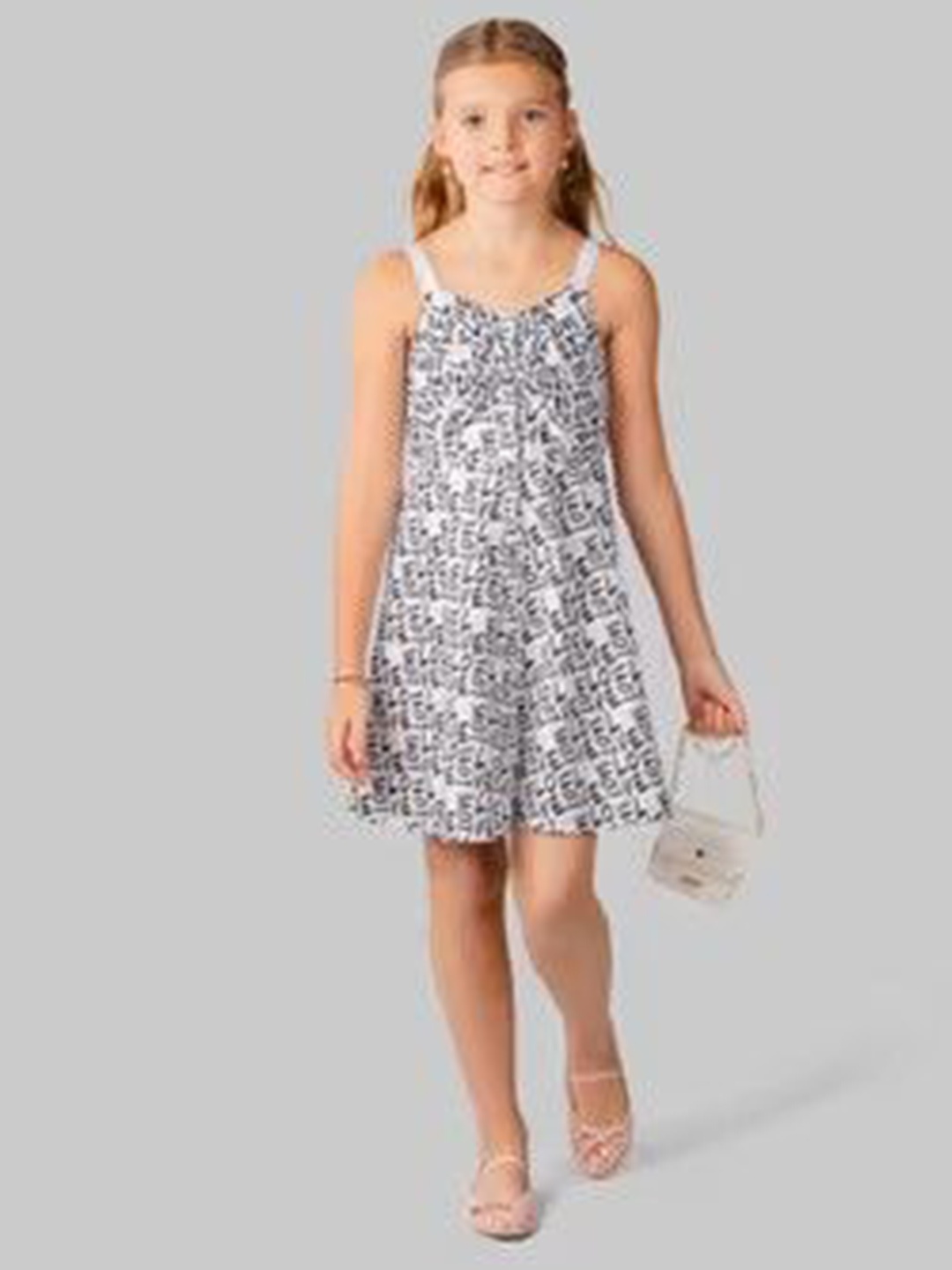 

FOREVER FRIDAY Girls Print Shoulder Straps A-Line Above Knee Dress, White