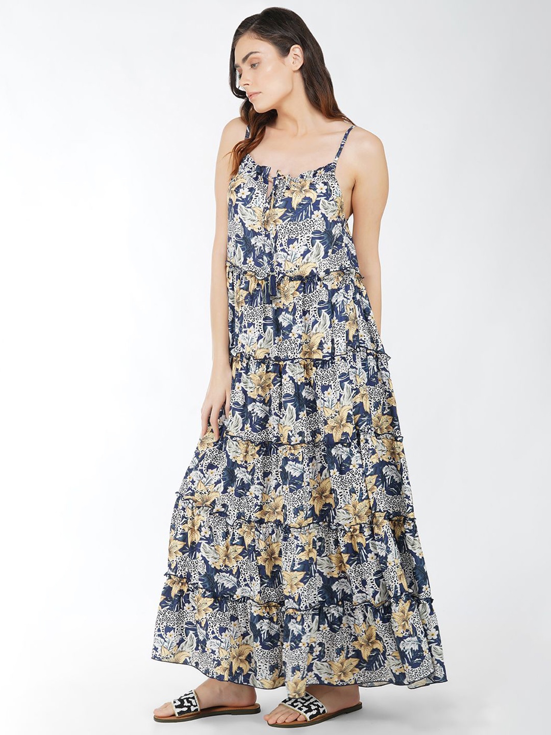 

SZN Women Floral Printed Sleeveless Maxi Dress, Blue